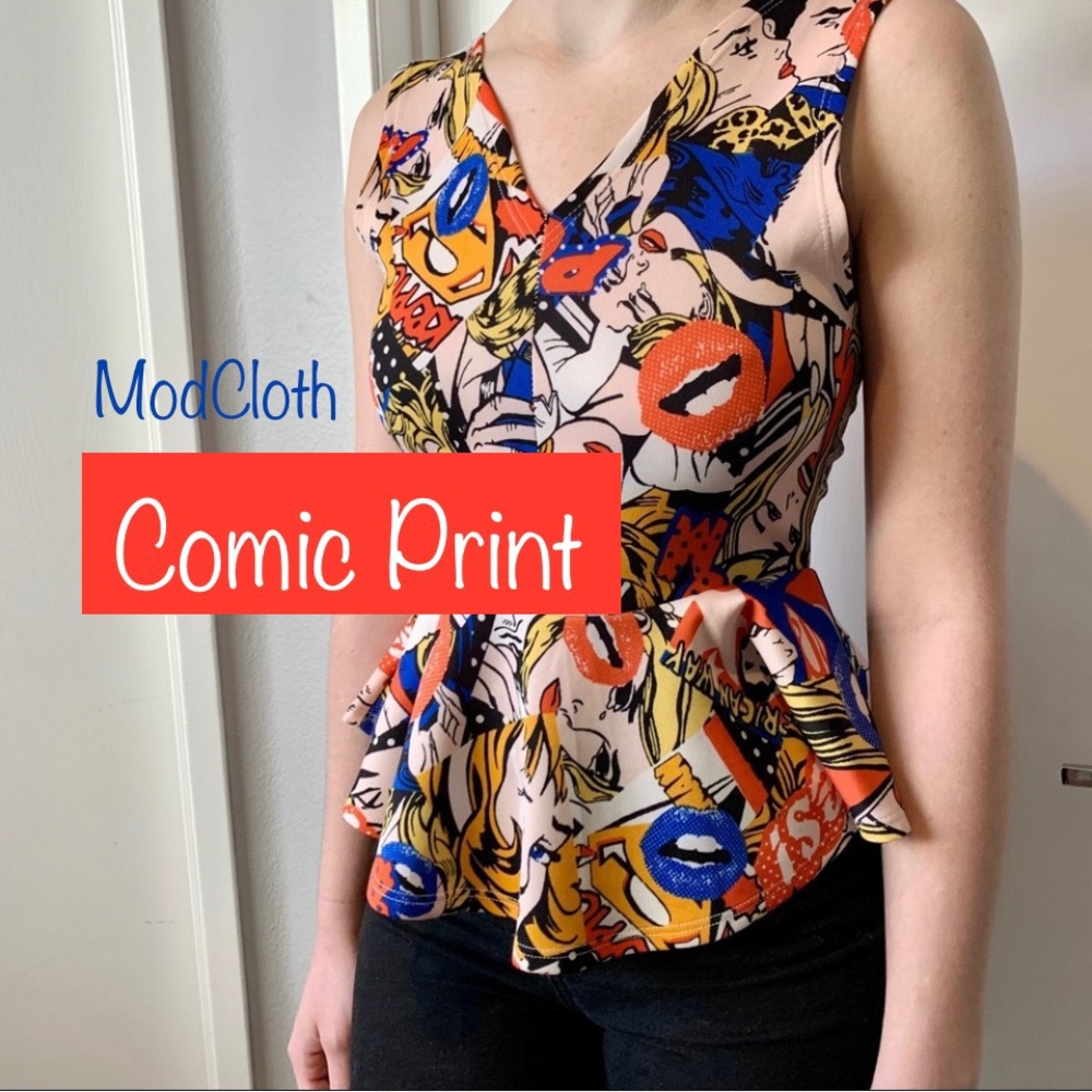 ModCloth Comic Print Tulip Tank Top